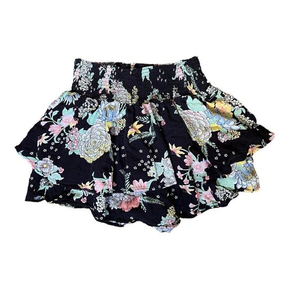 Maaji Black Floral Smocked Waist Ruffle Skort Medium - Picture 6 of 9